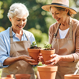 Elderly women gardening