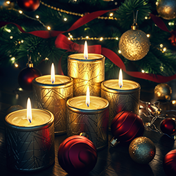 Holiday candles with Christmas tree