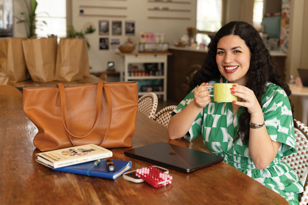 Katie Best with brown bag
