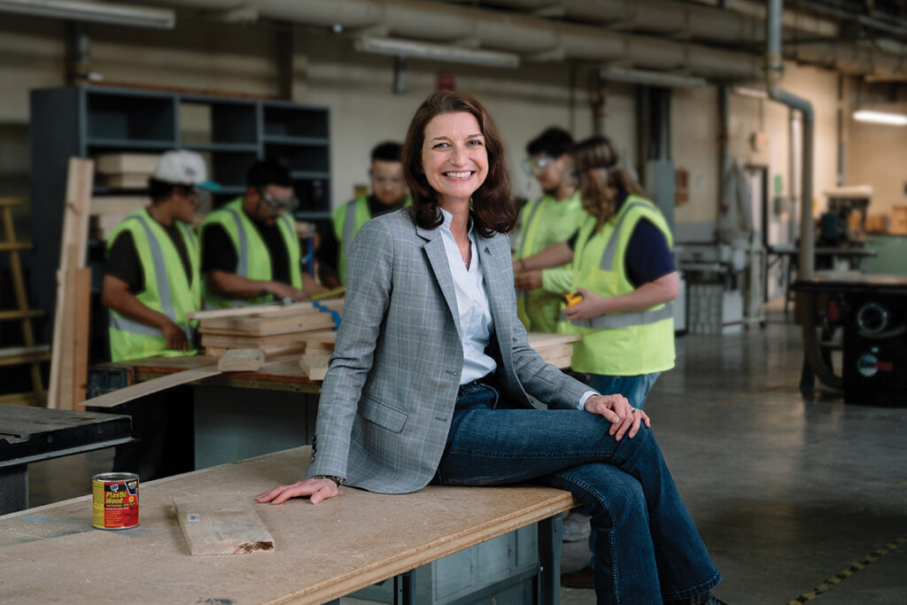 Michelle Davis with construction team