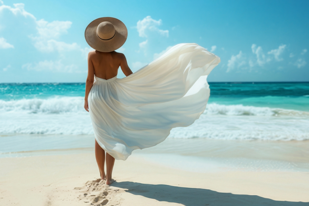 Woman in White Dress on beach
