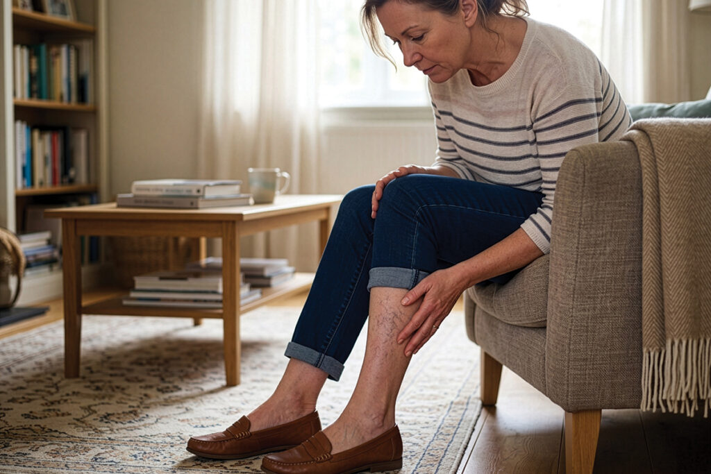 Woman looking at spider veins web